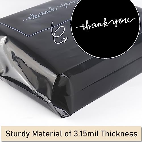 Thank You Shopping Bags - Soft Loop Handles Black 50Pcs 17x16In