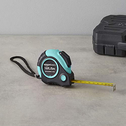 Amazon Basics Retractable Tape Measure with Metric and SAE Measurements, 16 ft / 192 in, Turquoise - color: Turquoise