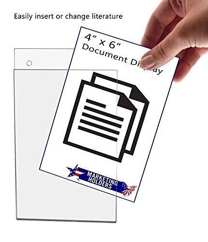 6 Pack Sign Holder with Hanging Hardware 4" x 6" and Pre Drilled Holes Clear Acrylic Sleeve for Menus Advertisements and Flyers in Office Buildings Restaurants and Reception Areas by Marketing Holders - size: 4"W x 6"H