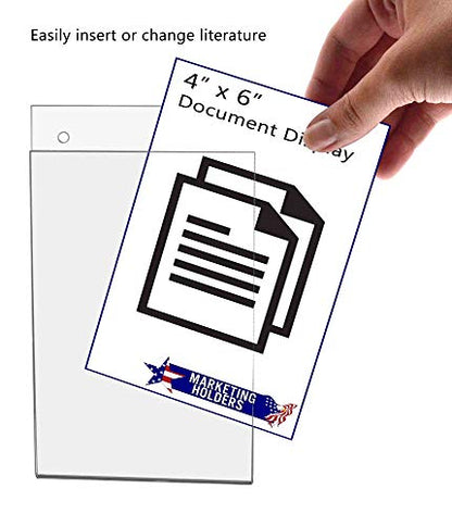 6 Pack Sign Holder with Hanging Hardware 4" x 6" and Pre Drilled Holes Clear Acrylic Sleeve for Menus Advertisements and Flyers in Office Buildings Restaurants and Reception Areas by Marketing Holders - size: 4"W x 6"H