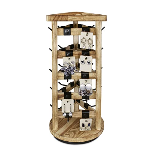 Ikee Design Wood Rotating Jewelry Earring Display Stand 30 Removable Hooks - color: 3 side, Oak, 30 hooks