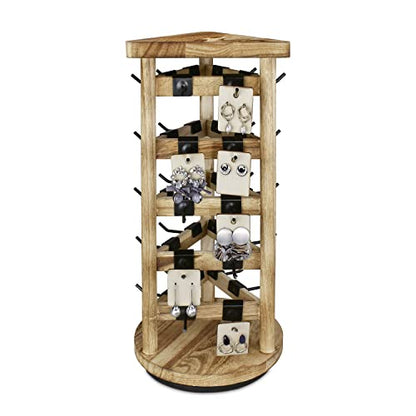 Ikee Design Wood Rotating Jewelry Earring Display Stand 30 Removable Hooks - color: 3 side, Oak, 30 hooks