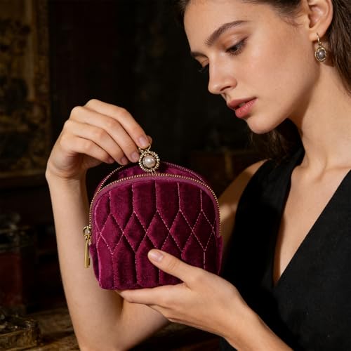 Small Travel Jewelry Bag Velvet Jewelry Case Pouch for Bracelet - color: RosePurple
