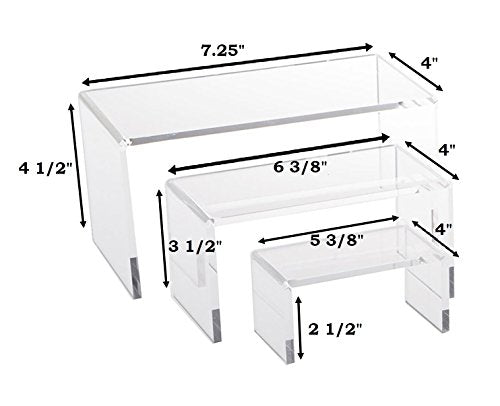 888 Display USA® 3 Piece set Clear Acrylic Jewelry Display Risers Showcase Fixtures Bakery shop Medium Riser Set