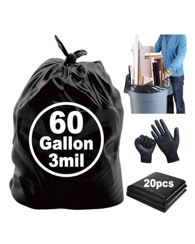 55/60 Gallon Contractor Trash Bags Heavy Duty 3 Mil Black 32"x52" - color: Black-3 Mil