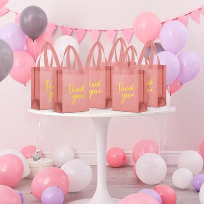 Sweetude 30 Thank You Non Woven Gift Bag, 10 x 8 x 4 Inch, Leather Pink - color: Leather Pink, size: 10 X 8 X 4 Inch