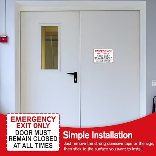 Emergency Exit Only Signs Sticker，Self Adhesive UV, Weather, Scratch, Water & Fade Resistant Door Must Remain Closed At All Times sign for Business, Schools, Offices, Storage Rooms, Hospitals - color: Emergency Exit Only145