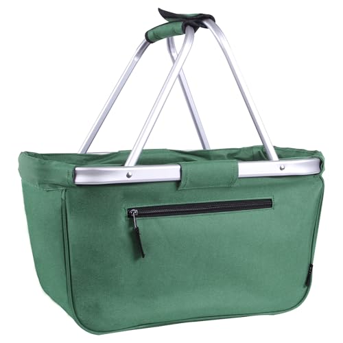 Picnic Basket, SIYUAN 24L Collapsible Market Basket with Two Handles Portable Canvas Grocery Basket Reusable Christmas Shopping Bag - color: Green