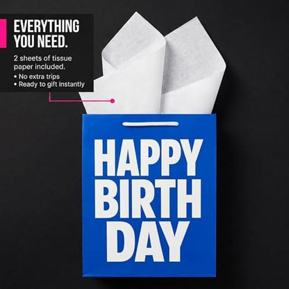 Birthday Gift Bag with Tissue Paper – Medium/Large Color Gift Bag with Handles (Pink, Blue, or Black) – Premium Paper Gift Bag for Birthday Gifts, Party Supplies, Gift Wrapping Alternative (BLUE) - color: Birthday Blue