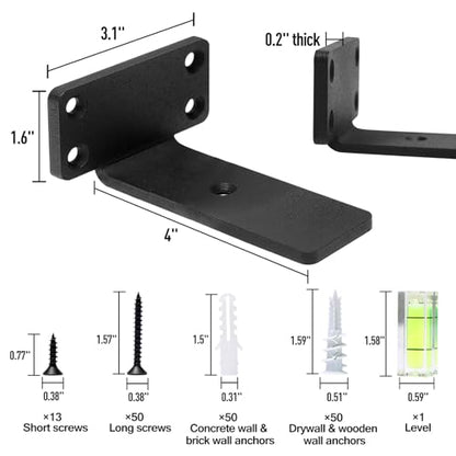 HITOMEN Heavy Duty Floating Shelf Brackets, 4-Inch (1/5'' Thick) Hidden Shelves Hardware, Iron L Brackets, Rustic Industrial Black Metal Wall Shelving Supports, 12 Pack - size: 4 Inch, style: 12 Pack