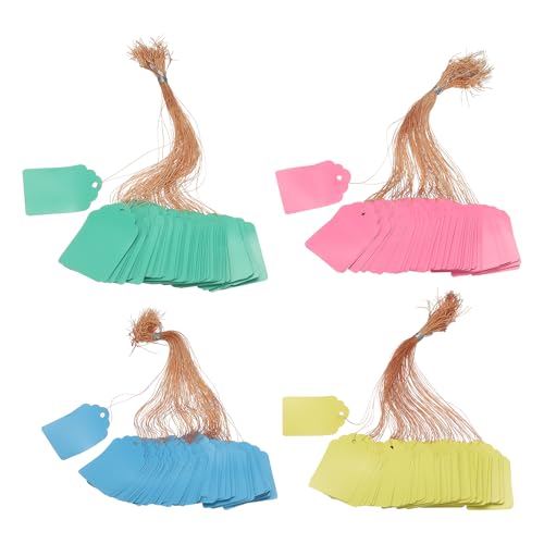 PATIKIL 400Pack Price Tags with String, 35x50mm Plastic Tags Hanging Plastic Wire Shelf Label Holder Waterproof Writable for Labeling Retail Sale Merchandise Shelf, Green Pink Yellow Blue - color: Green Pink Yellow Blue, size: 35x50mm