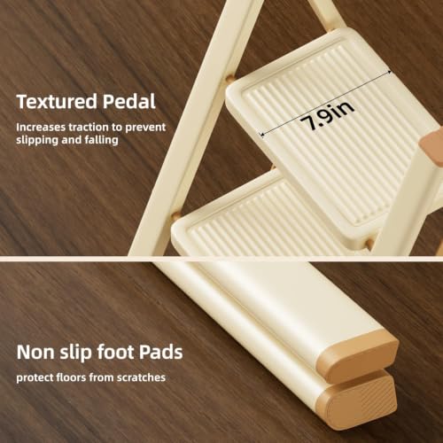 SOLADDER 2 Step Ladder, Folding Step Stool, Cream Chocolate - color: Cream Chocolate, size: 2 Step