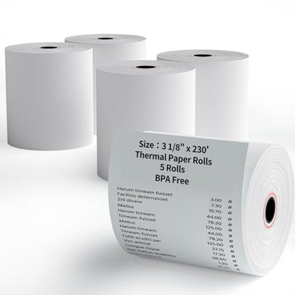 (5 Rolls) 3 1/8" x 230' Thermal Receipt Rolls - size: 3 1/8" x 230', style: 5 Rolls