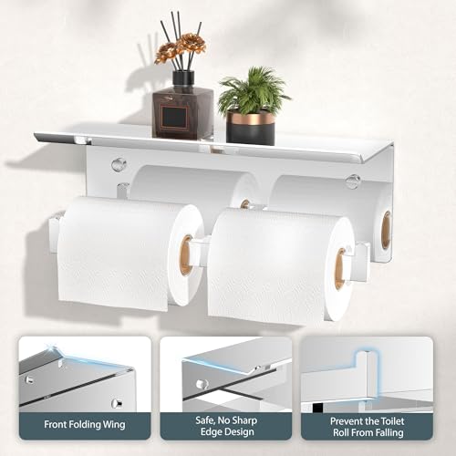 FORIOUS Toilet Paper Holder with Shelf, Commercial Toilet Paper Dispenser - color: Chrome