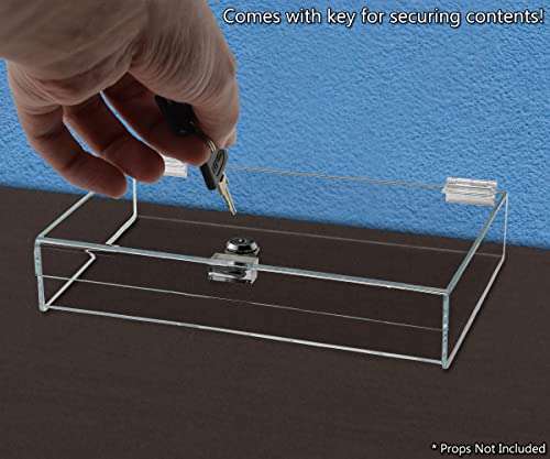 Acrylic Locking Display Case with Keys 12" x 8" x 2.75" Clear Rectangular Countertop Tray with Lid for Artifacts Antiques Collectibles Jewelry Currency and Coins by Marketing Holders - size: 12"w x 8"d x 2.75"h