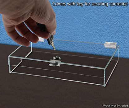 Acrylic Locking Display Case with Keys 12" x 8" x 2.75" Clear Rectangular Countertop Tray with Lid for Artifacts Antiques Collectibles Jewelry Currency and Coins by Marketing Holders - size: 12"w x 8"d x 2.75"h