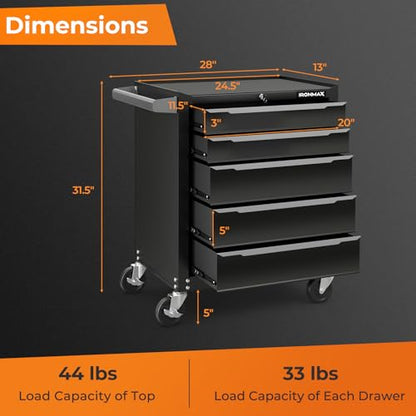 Goplus 5-Drawer Rolling Tool Chest, Steel Tool Storage Cabinet with Handle, Hanging Holes, Central Keyed Locking System, Universal Lockable Wheels, Tool Organizer Box for Garage Workshop - style: Tool Chest