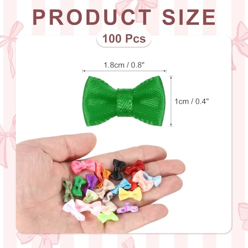 MECCANIXITY 100 Pcs Mini Ribbon Bow 0.8" Mini Fabric Satin Ribbon Flower Bows for Craft DIY Sewing Wedding Birthday Party, Green - color: Green