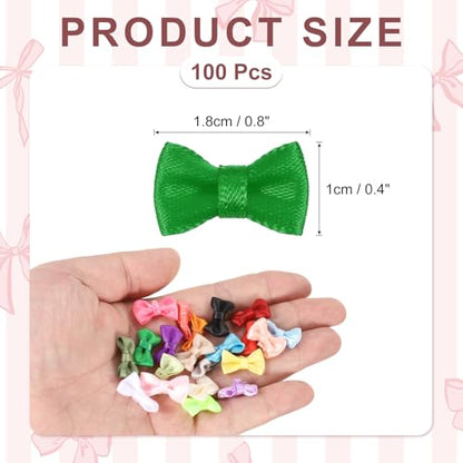 MECCANIXITY 100 Pcs Mini Ribbon Bow 0.8" Mini Fabric Satin Ribbon Flower Bows for Craft DIY Sewing Wedding Birthday Party, Green - color: Green