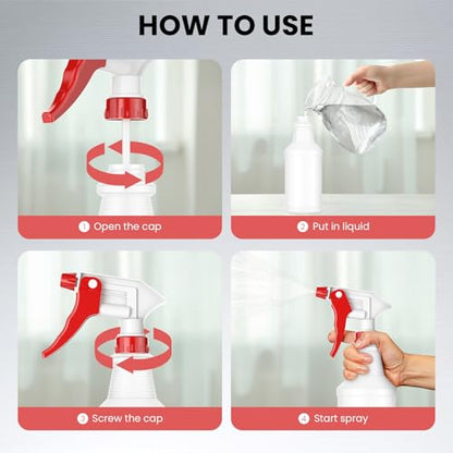 LiBa Spray Bottles 4 Pack 16oz Refillable Adjustable Nozzle Mist Sprayer