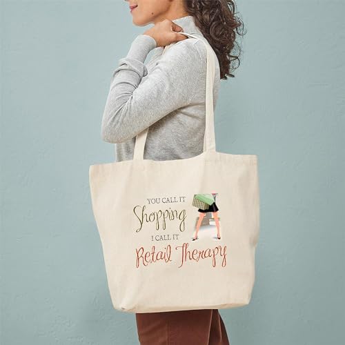 CafePress Retail Therapy Tote Bag Reusable Natural Beige Canvas Shopping Bag - size: Medium