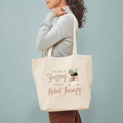 CafePress Retail Therapy Tote Bag Reusable Natural Beige Canvas Shopping Bag - size: Medium