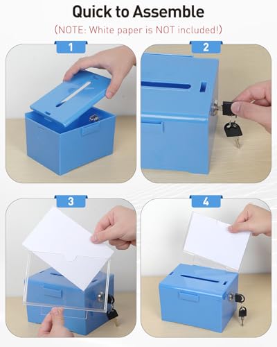 Uniclife 6.2"x 5" x 4" Blue Acrylic Donation Box with Lock and Slot - color: Blue, size: 1 Pack