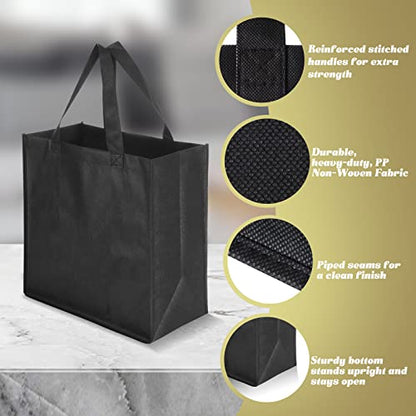 Reginary 50 Pcs Reusable Tote Bags Shopping Bags Non Woven, Black - color: Black