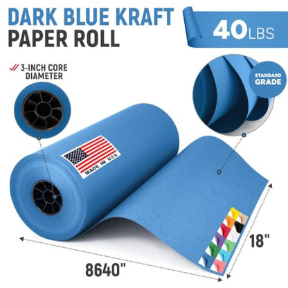 18" Paper Dispenser with Cutter + Dark Blue Kraft Paper Roll - color: Dark Blue, size: 1 Roll + Dispenser