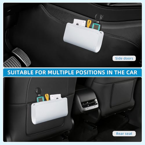Car Trash Can, Universal Leather Foldable Leakproof Garbage Bins Car Door Organizer Holder (White) - color: White