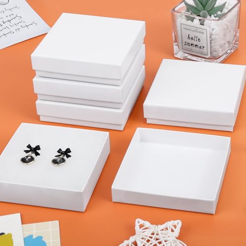 Cardboard Jewelry Gift Boxes, 80 Pack 3.5x3.5x1 Inch, Bulk Cotton Filled Small Jewelry Boxes with Lids for Necklace Ring Bracelet Earring Display Box (White) - color: White, size: 3.5x3.5x1 Inch (Pack of 80)