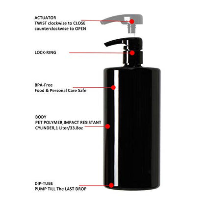 Youngever 5 Pack Black Plastic Pump Bottles 16 Ounce, Empty Pump Bottles for Shampoo, Pump Bottles Bottles for Cleaning Solutions