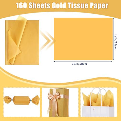 woric 160 Sheets Gold Tissue Paper for Gift Bags 14 X 20 Inches - color: Gold