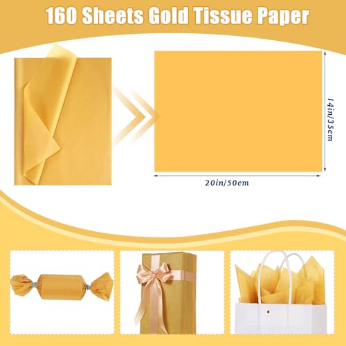 woric 160 Sheets Gold Tissue Paper for Gift Bags 14 X 20 Inches - color: Gold