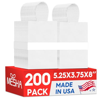 MESHA 200Pcs White Gift Bags 5.25x3.75x8 Small Paper Bags with Handles Bulk - color: White 5.25x3.75x8 Inch, size: 1 count (Pack of 200)