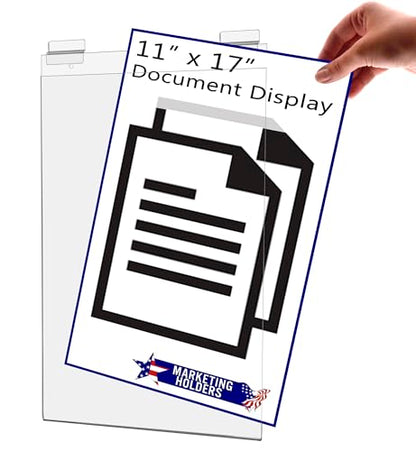 Marketing Holders Slatwall Sign Holder 11 x 17 Large Poster Sheet Printed Materials Display Graphic Portrait Clear Acrylic Plastic Sleeve for Retail Stores