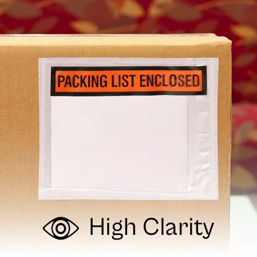 PSBM 1000 PCS 4.5 x 5.5 Inch Orange Panel Face Packing List Enclosed Envelopes, Invoice Packing Slips Pouch for Mailing Labels, Invoices, Documents and Slips - size: 4.5 Inch x 5.5 Inch Orange / Back Side Load