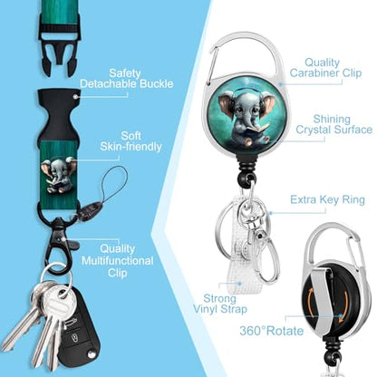 Piefly Lanyards for Id Badge, Teacher Card Holder Retractable Reel Elephant - color: Elephant