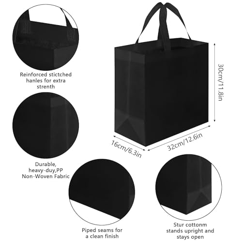 50Pcs Reusable Tote Bags Bulk, Non Woven Large Shopping Bags Grocery Gift Bag with Handles for Party Retail Boutiques, Black