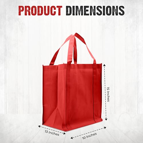 Novel Box 5Pack Non-Woven Reusable Reinforced Tote Bags 13x15x10in with Handle-Heavy Duty Foldable Bag for Groceries & Picnic - color: Red