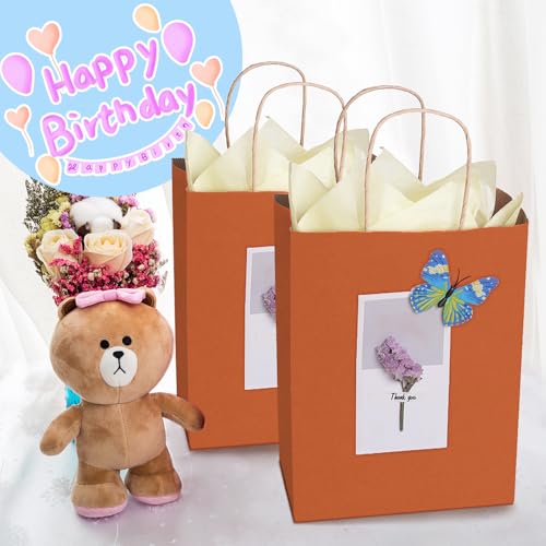 BagDream Medium Gift Bags with Handles 8x4.25x10.5 Inch Orange 100 Pcs Bulk - color: Orange