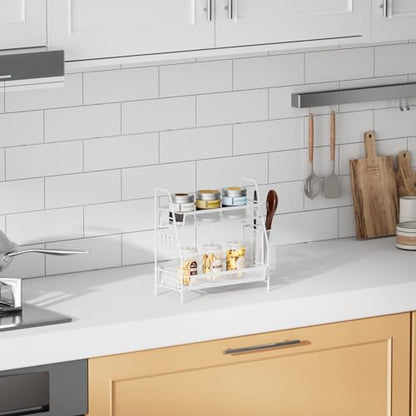 2 Tier Bathroom Countertop Organizer, Vanity Storage Shelf, Small, White - color: Small White Wire Mesh
