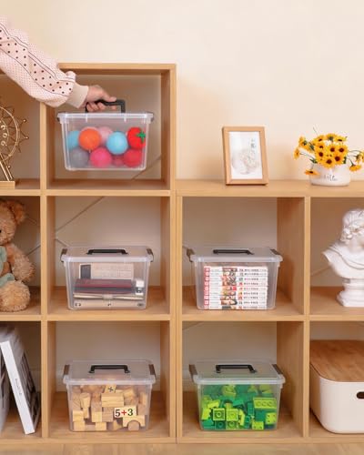 Citylife 4 Packs Plastic Storage Bins with Latching Lids Clear Storage Box with handle Stackable Storage Containers for Organizing Toys, Crafts, Tools - size: 6QT
