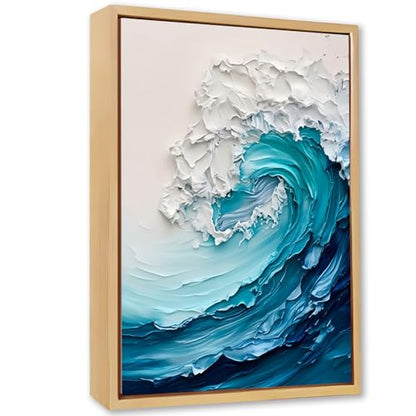 Blue Ocean Wave Nautical Wooden Box Sign Wall Art 8x12 Inch - color: Blue Wave Art