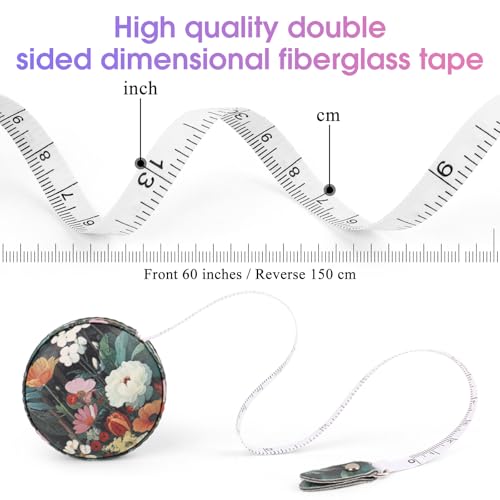 Retractable Mini Leather Tape Measure, Auto Retract Black Flowers - color: Black Flowers