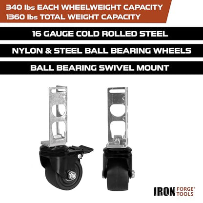 Iron Forge Tools Rolling Storage Rack Caster Wheels, Set of 4-3 Inch - size: 3 Inch - 1360 lb Capacity