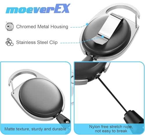 moeverEX Retractable Badge Holder with Carabiner Reel Clip and Key Ring - size: Black-20pcs