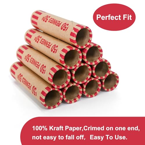 LLIKED 1,200 PCS Pennie Preformed Coin Roll Wrappers-Pennies - size: 1200 Pennies Coin Rolls