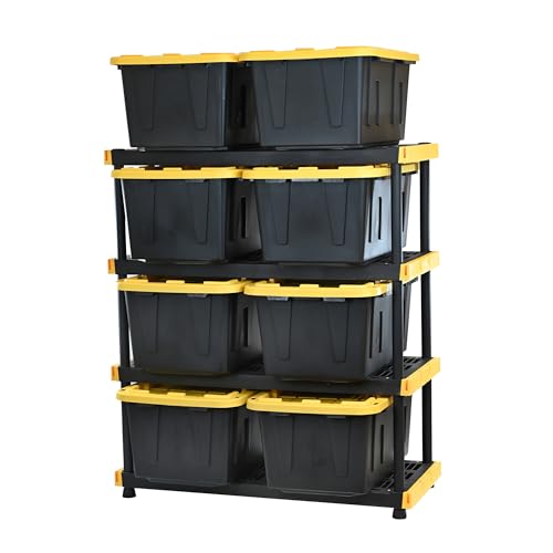 CX Heavy Duty 4-Tier Garage Storage Shelves + 8-pack 27-Gallon Bins & Lids - style: Shelf + 27 Gallon Container (8-Pack)