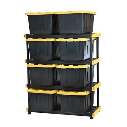 CX Heavy Duty 4-Tier Garage Storage Shelves + 8-pack 27-Gallon Bins & Lids - style: Shelf + 27 Gallon Container (8-Pack)
